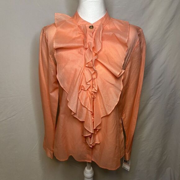 MICHAEL Michael Kors Peach Ruffled Linen Button Up Blouse Womens Designer NWT - Picture 6 of 8
